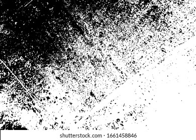 Distressed spray grainy overlay texture. Grunge dust messy background. Dirty powder rough empty cover template. Aged splatter crumb wall backdrop. Weathered drips aging design element. EPS10 vector.