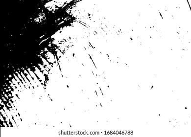 Distressed spray grainy overlay texture. Grunge dust messy background. Dirty powder rough empty cover template. Aged splatter crumb wall backdrop. Weathered drips aging design element. EPS10 vector.