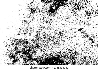 Distressed spray grainy overlay texture. Grunge dust messy background. Dirty powder rough empty cover template. Aged splatter crumb wall backdrop. Weathered drips aging design element. EPS10 vector.
