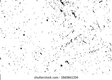 Distressed spray grainy overlay texture. Grunge dust messy background. Dirty powder rough empty cover template. Aged splatter crumb wall backdrop. Weathered drips aging design element. EPS10 vector.