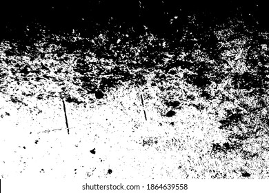 Distressed spray grainy overlay texture. Grunge dust messy background. Dirty powder rough empty cover template. Aged splatter crumb wall backdrop. Weathered drips aging design element. EPS10 vector.