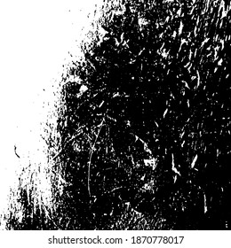 Distressed spray grainy overlay texture. Grunge dust messy background. Dirty powder rough empty cover template. Aged splatter crumb wall backdrop. Weathered drips aging design element. EPS10 vector.