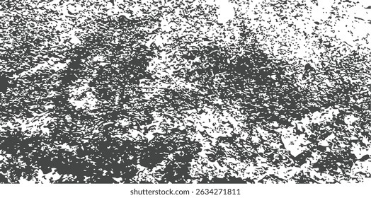 Distressed spray grainy overlay texture. Grunge dust messy background. Dirty powder rough empty cover template. Aged splatter crumb wall backdrop. Weathered drips aging design element. EPS10 vector.