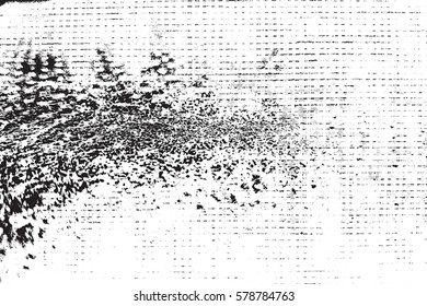Distressed spray grainy overlay texture. Grunge dust messy background. Dirty powder rough empty cover template. Aged splatter crumb wall backdrop. Weathered drips aging design element. EPS10 vector.