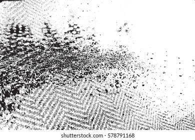 Distressed spray grainy overlay texture. Grunge dust messy background. Dirty powder rough empty cover template. Aged splatter crumb wall backdrop. Weathered drips aging design element. EPS10 vector.