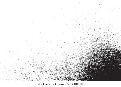 Distressed spray grainy overlay texture. Grunge dust messy background. Dirty powder rough empty cover template. Aged splatter crumb wall backdrop. Weathered drips aging design element. EPS10 vector.