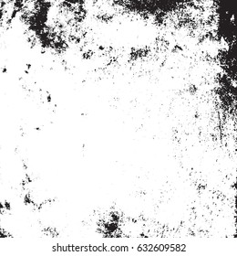 Distressed spray grainy overlay texture. Grunge messy dust background. Dirty powder rough empty cover template. Aged splatter crumb wall backdrop. Weathered drips aging design element. EPS10 vector.