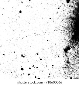 Distressed spray grainy overlay texture. Grunge dust messy background. Dirty powder rough empty cover template. Aged splatter crumb wall backdrop. Weathered drips aging design element. EPS10 vector.