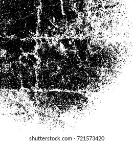 Distressed spray grainy overlay texture. Grunge dust messy background. Dirty powder rough empty cover template. Aged splatter crumb wall backdrop. Weathered drips aging design element. EPS10 vector.