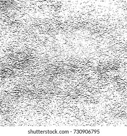 Distressed spray grainy overlay texture. Grunge dust messy background. Dirty powder rough empty cover template. Aged splatter crumb wall backdrop. Weathered drips aging design element. EPS10 vector.