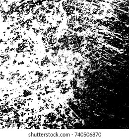 Distressed spray grainy overlay texture. Grunge dust messy background. Dirty powder rough empty cover template. Aged splatter crumb wall backdrop. Weathered drips aging design element. EPS10 vector.