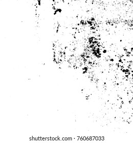 Distressed spray grainy overlay texture. Grunge dust messy background. Dirty powder rough empty cover template. Aged splatter crumb wall backdrop. Weathered drips aging design element. EPS10 vector.