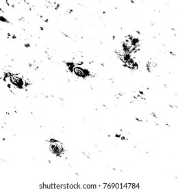Distressed spray grainy overlay texture. Grunge dust messy background. Dirty powder rough empty cover template. Aged splatter crumb wall backdrop. Weathered drips aging design element. EPS10 vector.