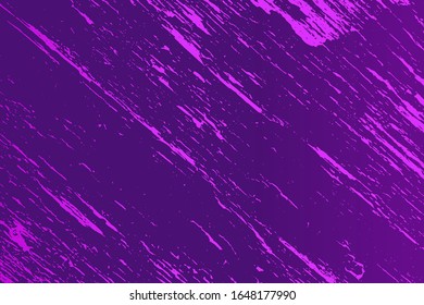 Distressed spray grainy violet texture. Grunge dust messy background. Dirty powder rough empty cover template. Aged splatter crumb wall backdrop. Weathered drips aging design element. EPS10 vector.