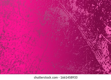 Distressed spray grainy violet texture. Grunge dust messy background. Dirty powder rough empty cover template. Aged splatter crumb wall backdrop. Weathered drips aging design element. EPS10 vector.