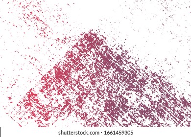 Distressed spray grainy violet texture. Grunge dust messy background. Dirty powder rough empty cover template. Aged splatter crumb wall backdrop. Weathered drips aging design element. EPS10 vector.
