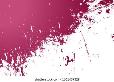 Distressed spray grainy violet texture. Grunge dust messy background. Dirty powder rough empty cover template. Aged splatter crumb wall backdrop. Weathered drips aging design element. EPS10 vector.