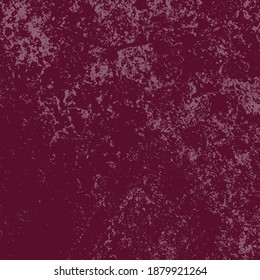 Distressed spray grainy violet texture. Grunge dust messy background. Dirty powder rough empty cover template. Aged splatter crumb wall backdrop. Weathered drips aging design element. EPS10 vector.