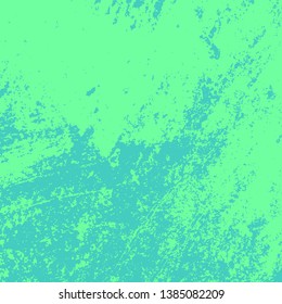 Distressed spray green grainy back texture. Grunge dust messy background. Dirty powder rough empty cover template. Aged splatter crumb wall backdrop. Weathered aging design element. EPS10 vector