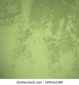 Distressed spray green grainy back texture. Dirty rustic rough empty cover template. Grunge dust messy background. Aged splatter crumb wall backdrop. Weathered aging design element. EPS10 vector
