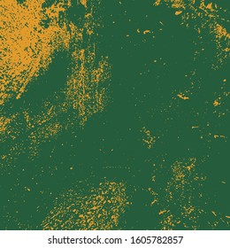 Distressed spray green grainy back texture. Grunge dust messy background. Dirty powder rough empty cover template. Aged splatter crumb wall backdrop. Weathered aging design element. EPS10 vector