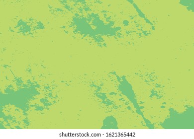 Distressed spray green grainy back texture. Grunge dust messy background. Dirty powder rough empty cover template. Aged splatter crumb wall backdrop. Weathered aging design element. EPS10 vector