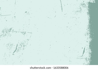 Distressed spray green grainy back texture. Grunge dust messy background. Dirty powder rough empty cover template. Aged splatter crumb wall backdrop. Weathered aging design element. EPS10 vector