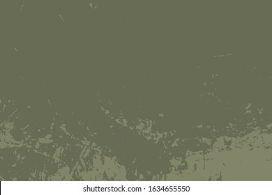 Distressed spray green grainy back texture. Grunge dust messy background. Dirty powder rough empty cover template. Aged splatter crumb wall backdrop. Weathered aging design element. EPS10 vector