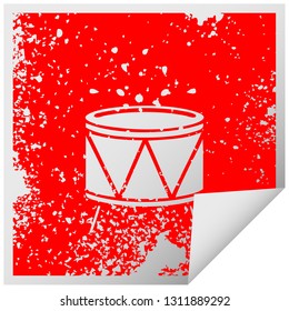 distressed square peeling sticker symbol of a drum