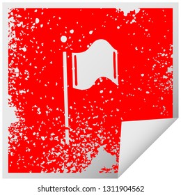 distressed square peeling sticker symbol of a red flag