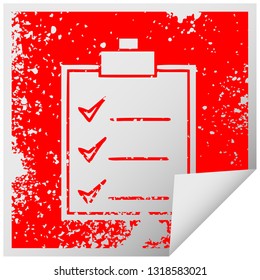 distressed square peeling sticker symbol of a check list