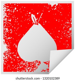 distressed square peeling sticker symbol of a green pear