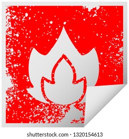 distressed square peeling sticker symbol of a fire