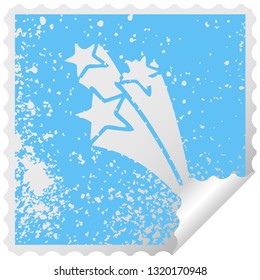 distressed square peeling sticker symbol of a shooting stars