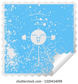 distressed square peeling sticker symbol of a satellite