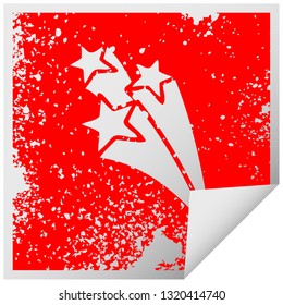 distressed square peeling sticker symbol of a shooting stars
