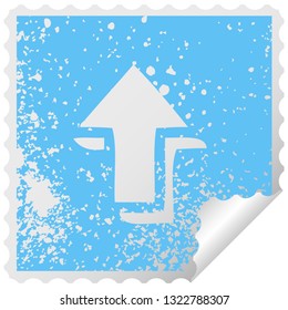 distressed square peeling sticker symbol of a pointing arrow