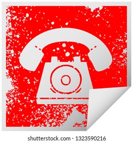 distressed square peeling sticker symbol of a old telephone