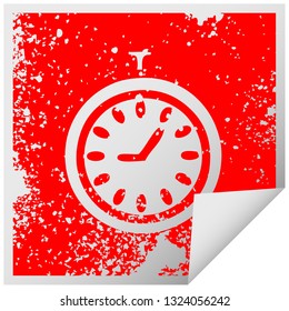 distressed square peeling sticker symbol of a time stopper