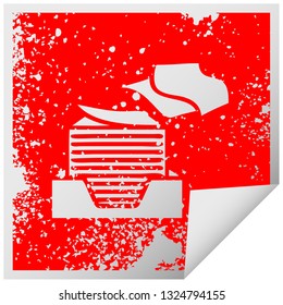 distressed square peeling sticker symbol of a stack of office papers