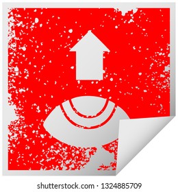 distressed square peeling sticker symbol of a eye looking up