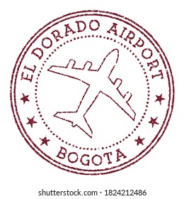 Distressed stamp of El Dorado Airport in Bogota with an airplane icon.