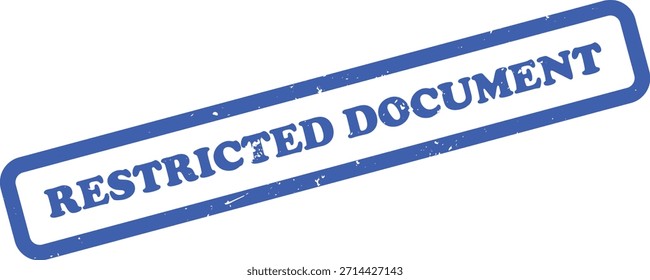 Sello afligido presenta las palabras Documento restringido estampado en tinta azul. Incluye un borde rectangular desgastado con una textura grunge sobre un fondo blanco.