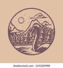 Distressed Stamp Illustration Of Lake Monster