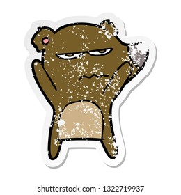 distressed sticker of a angry bear cartoon