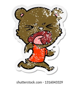 distressed sticker of a angry cartoon bear running