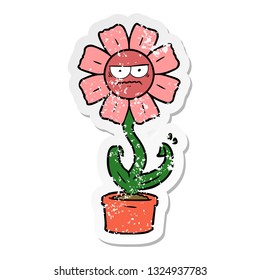 distressed sticker of a angry cartoon flower