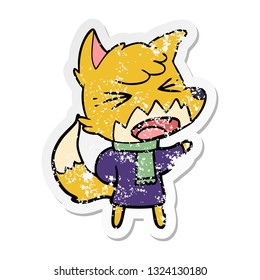 distressed sticker of a angry cartoon fox