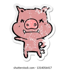distressed sticker of a angry cartoon pig