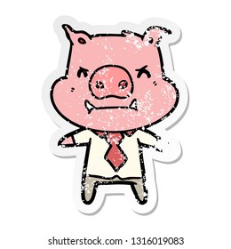 distressed sticker of a angry cartoon pig boss